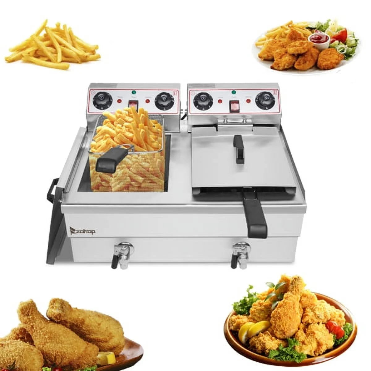 Double Tank Deep Fryer 16L Stainless Steel 3400W Q131
