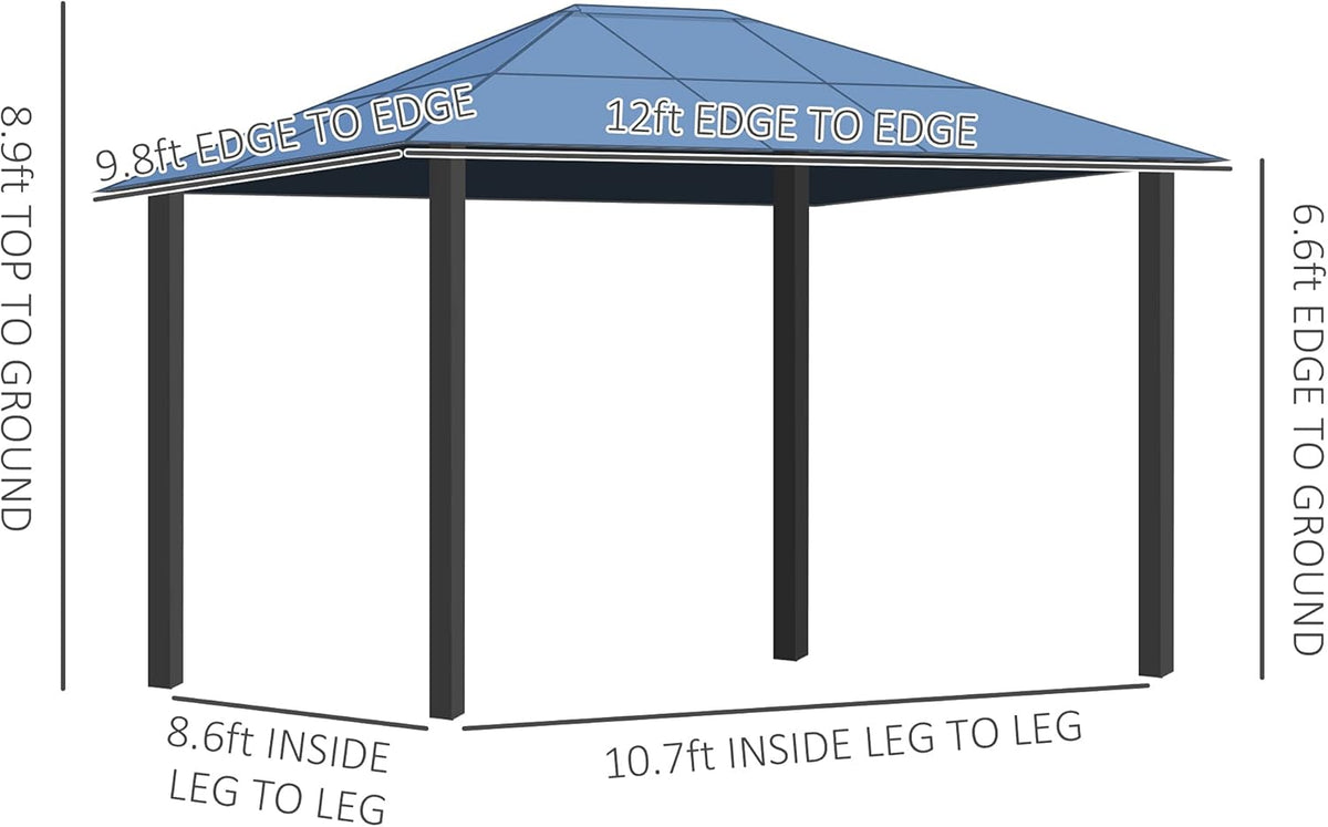 10x12 Hardtop Gazebo with Metal Frame, Polycarbonate Canopy with Curtains X850872