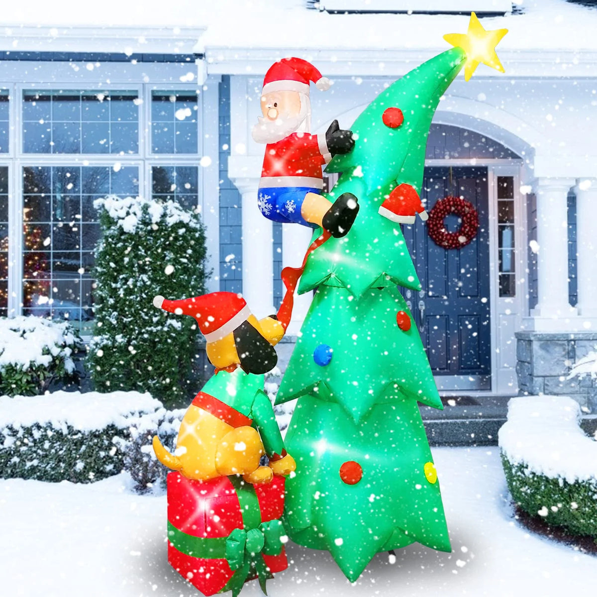 7ft Christmas Inflatable Santa Claus with Dog, 6 LED Lights R9148