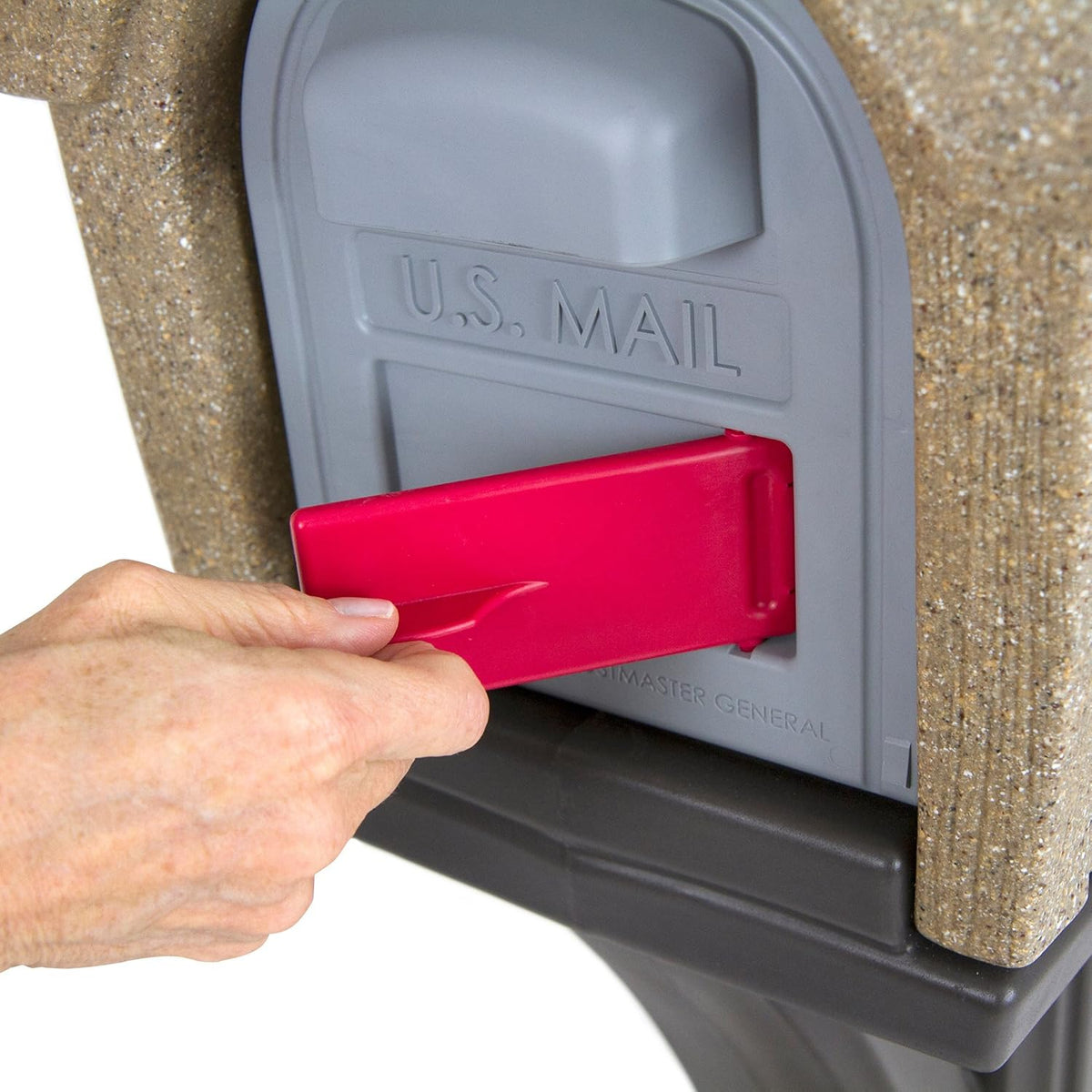 Sandstone Plastic Cabin Mailbox with Post Mount Combo Kit L466040