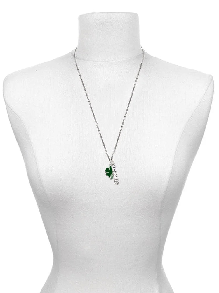 Green Enamel Four Leaf Clover Charm Necklace, 23" C91006