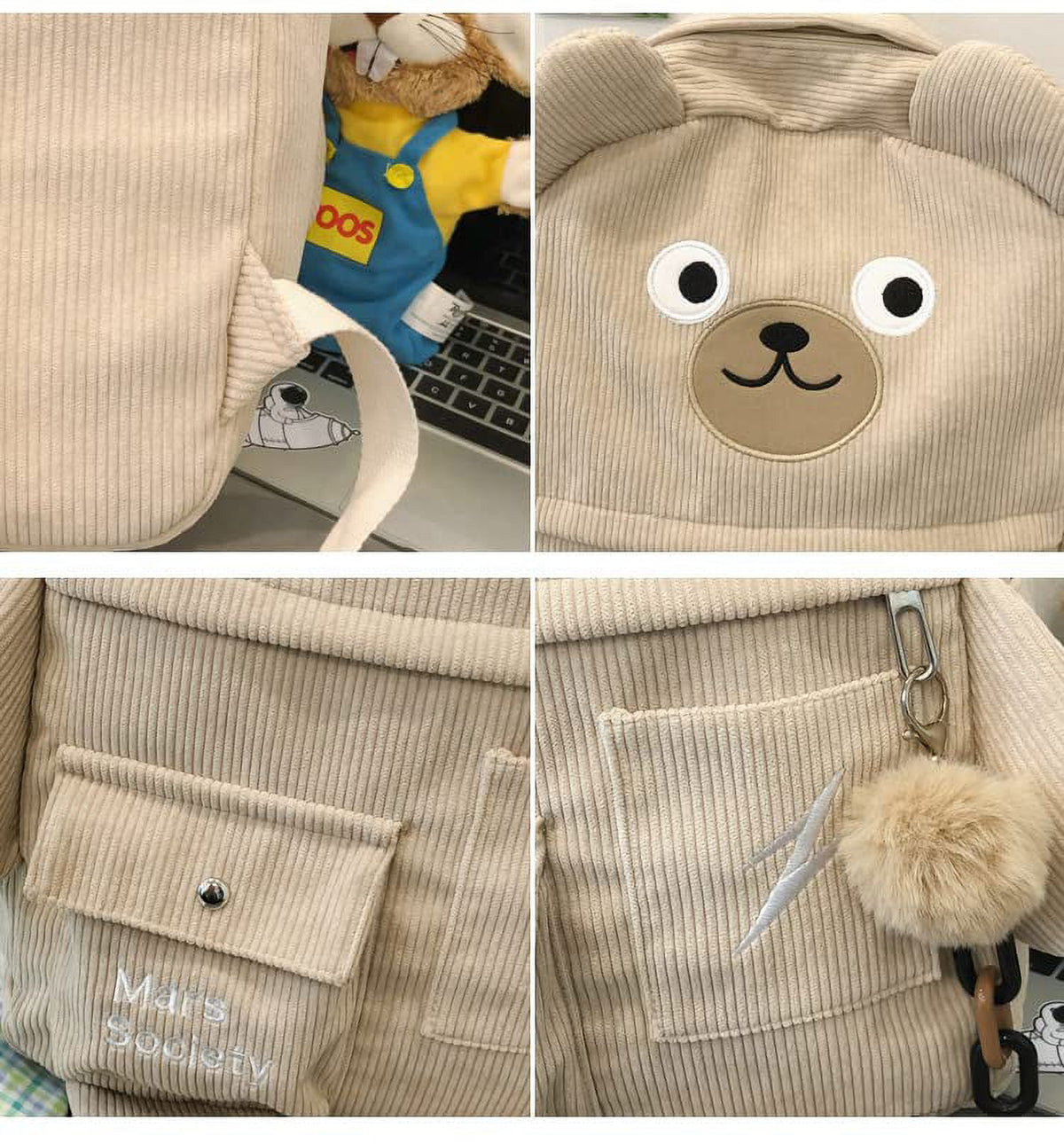 Corduroy Backpack Schoolbag B374