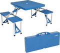 Folding Camping Picnic Table with 4 Seats with Patio Umbrella Hole, Portable Table Aluminum Alloy Frame T4582
