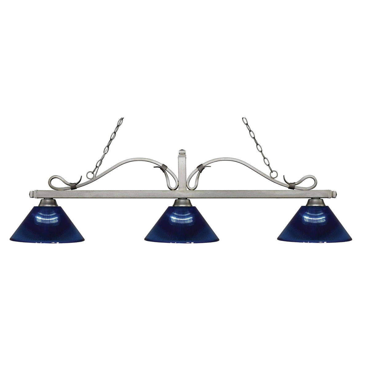 Antique Silver Dark Blue 3 Light Billiard Light B62908