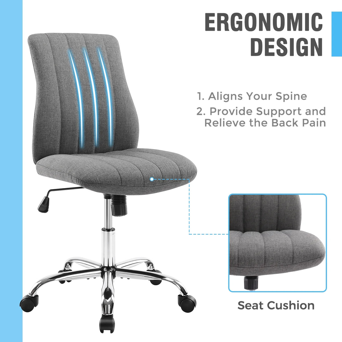Green Twill Fabric Adjustable Swivel Armless Desk Chair O42736