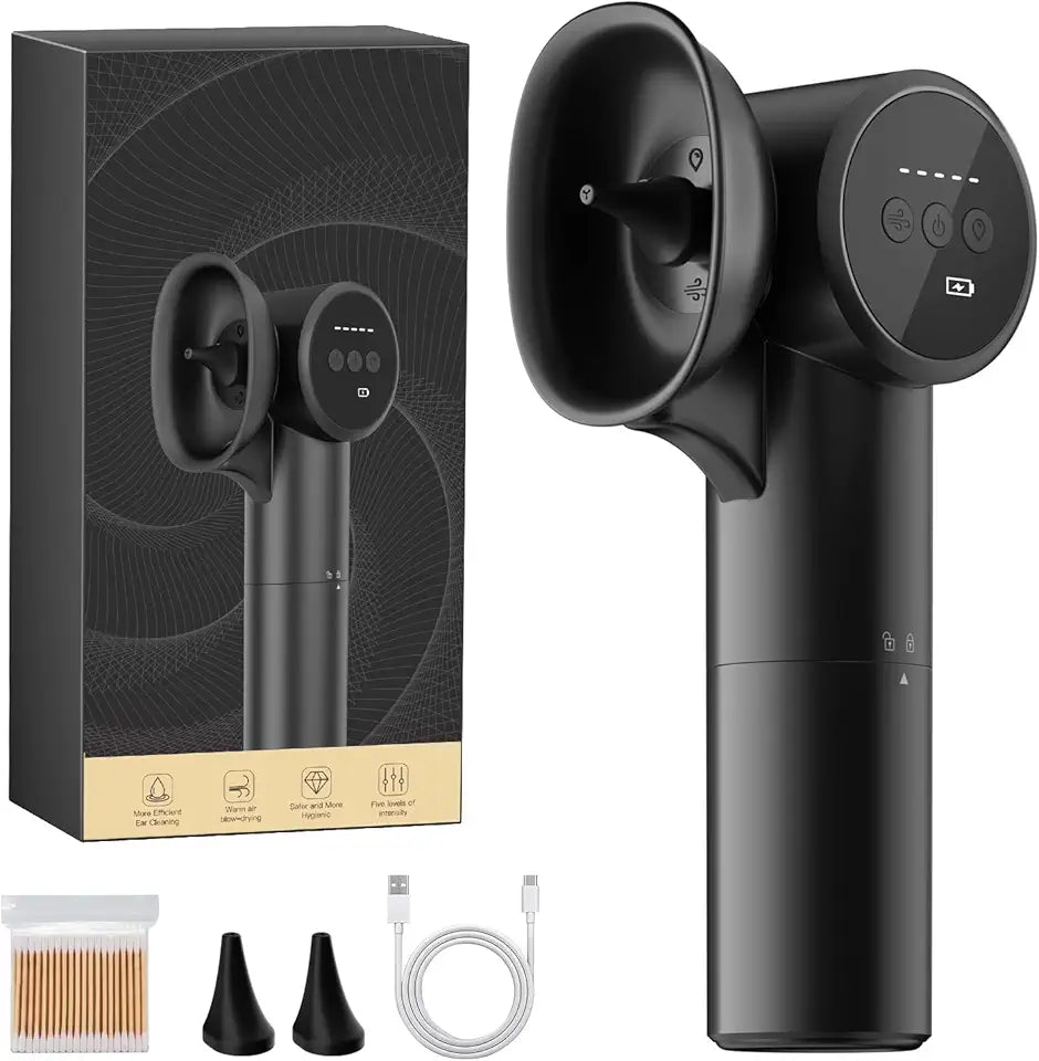 Ear Wax Removal with Dual Tank, Wash & Dry 2-in-1, 160ml*2 Large Capacity Tank & 5 Pressure Modes, Ear Cleaner Kit with USB-C Cable I343
