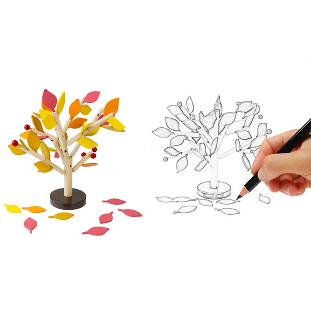 Creative Wooden Tree Blocks with Leaves 3D Building Set Toy (Yellow) K4509