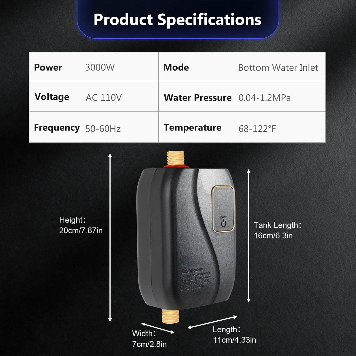 110V 3000W Mini Instant Electric Tankless Water Heater with LCD Digital Display N747045