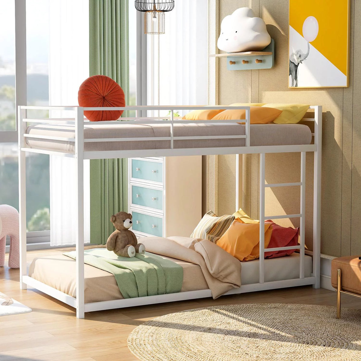 Black Full over Full Metal Bunk Bed with Ladder and Guardrails D347