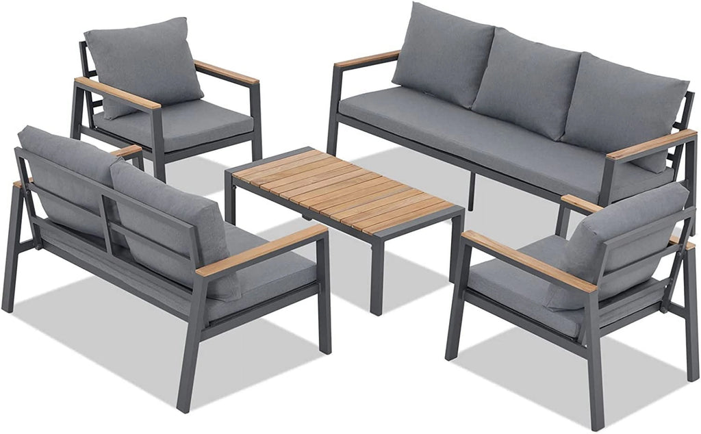 5 Pieces Aluminum Patio Furniture Set with Coffee Table and Cushions I884