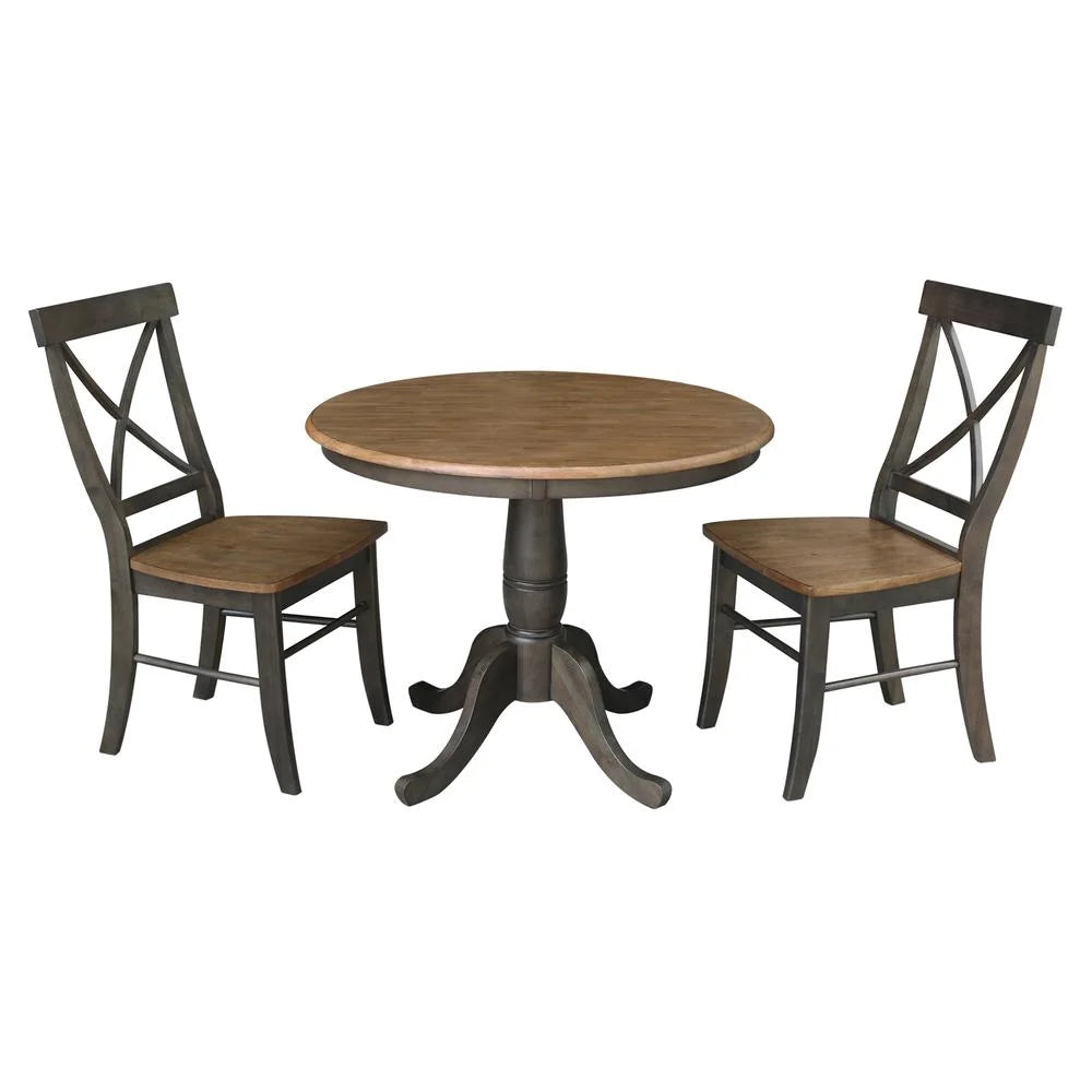 36" Round Wood Table with 2 X-Back Chairs 3 Piece Set H8194
