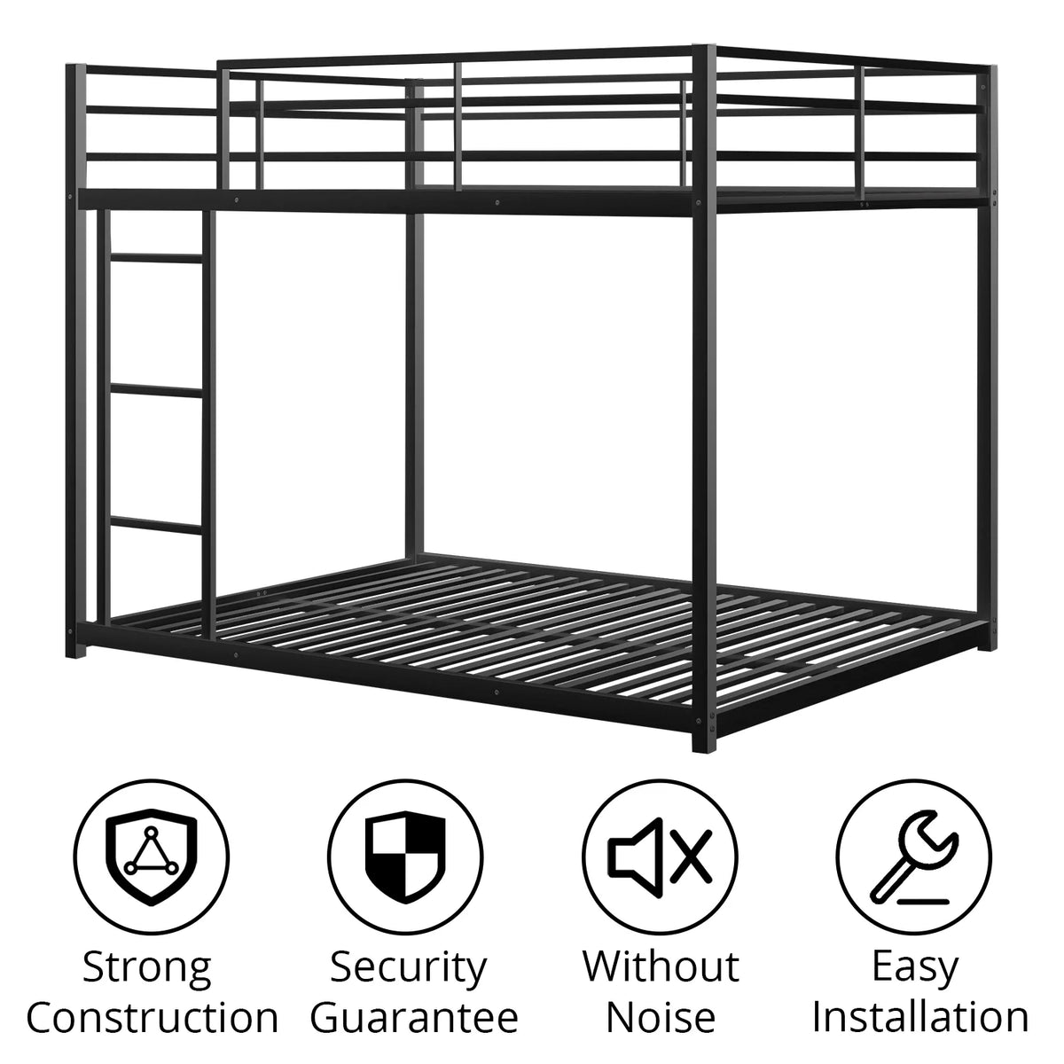 Black Full over Full Metal Bunk Bed with Ladder and Guardrails D347