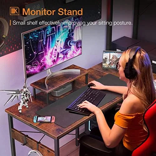 L Shaped Computer Desk with Shelves 47 inch Black I1997