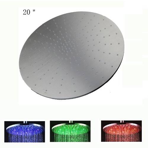 Brushed Nickel 20 inch Ceiling Mount Rainfall LED Shower Head B1496