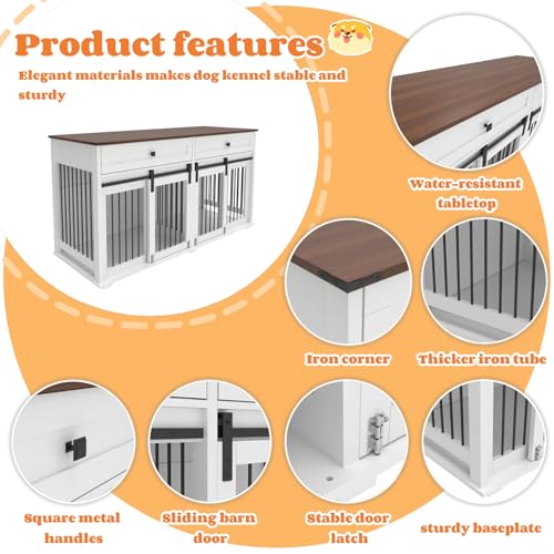 White Wooden Dog Crate Furniture with 2 Storage Drawers R837766