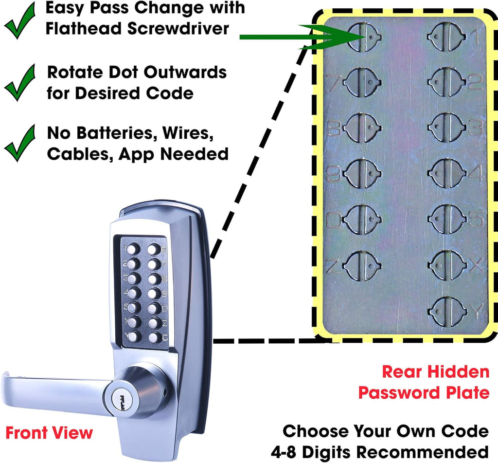 Satin Chrome Keyless Lever Lock with Keypad, Pack of 2 W501370
