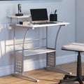 White Computer Desk with Monitor Platform and Storage Shelf W134226
