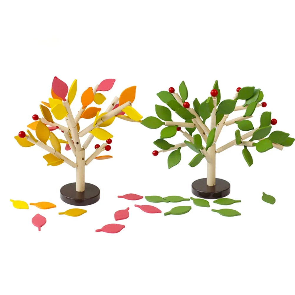 Creative Wooden Tree Blocks with Leaves 3D Building Set Toy (Yellow) K4509