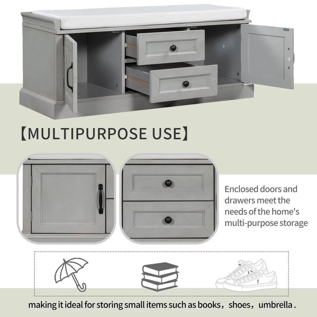 Wooden Storage Bench with 2 Drawers and 2 Cabinets C28962