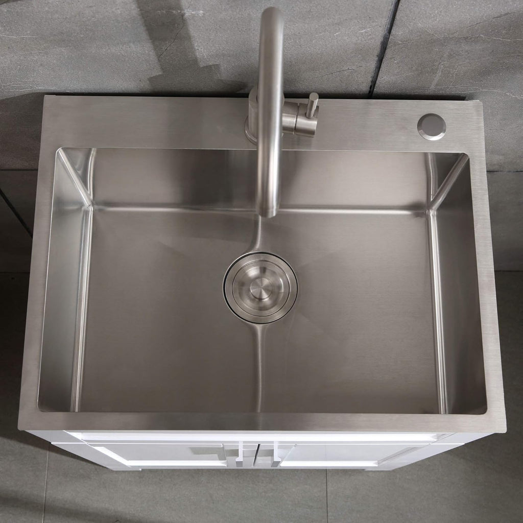 White Laundry Utility Cabinet with Stainless Steel Sink and Faucet J8795