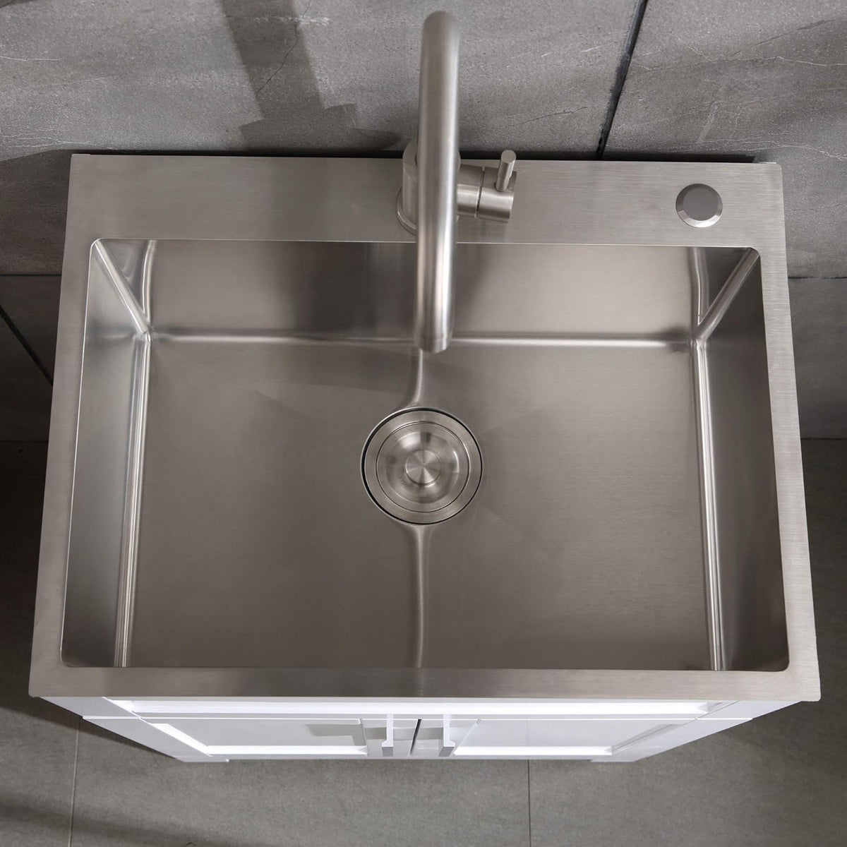 White Laundry Utility Cabinet with Stainless Steel Sink and Faucet J8795
