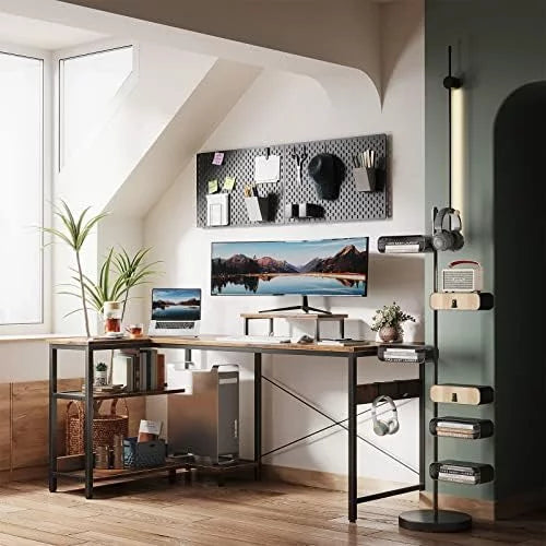 L Shaped Computer Desk with Shelves 47 inch Black I1997
