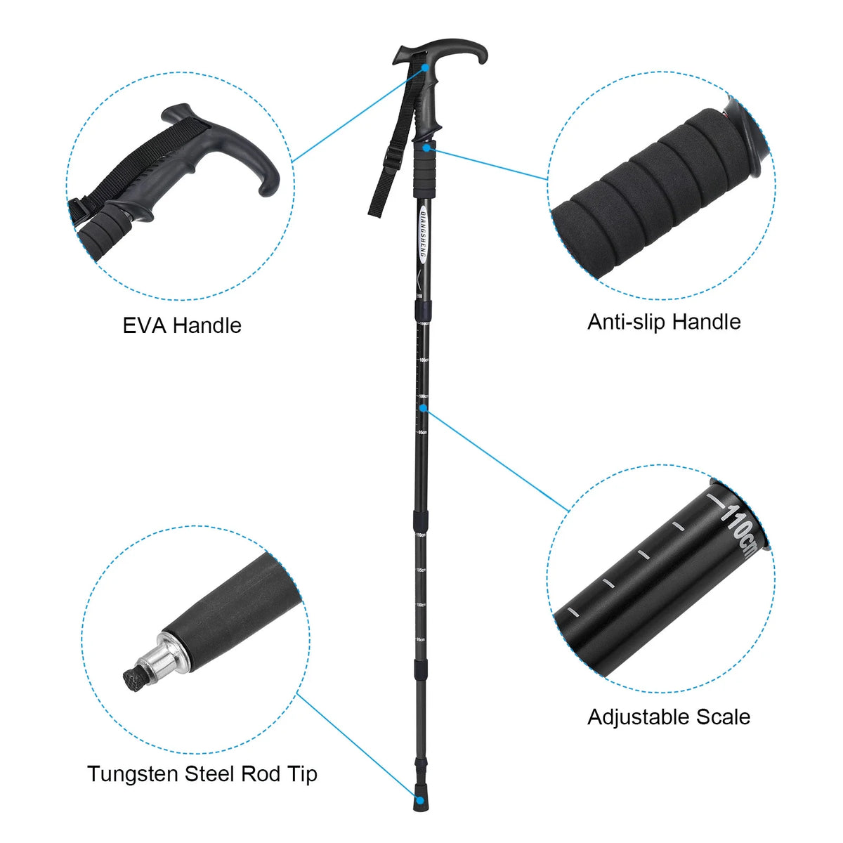 Black Collapsible Trekking Pole 43 Inch Y1878