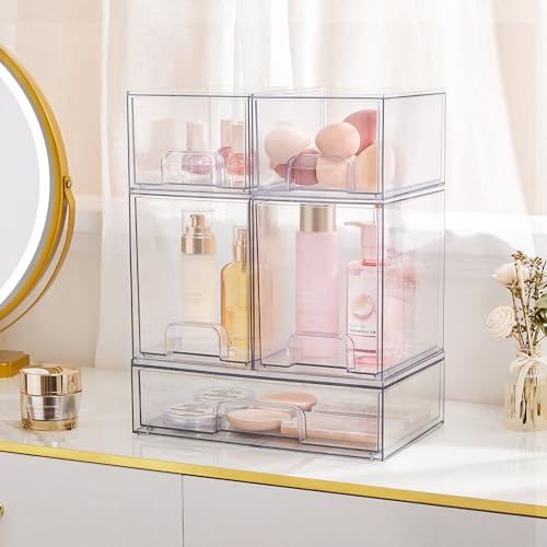 Clear Plastic Stackable Storage Drawers Set of 6 G384