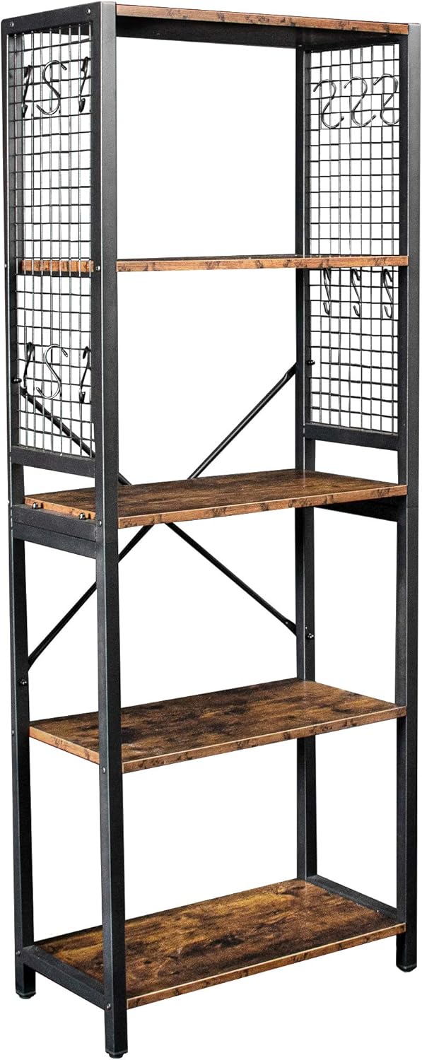 Industrial 5-Tier Bookshelf with Rustic Wood and Metal Frame H545738