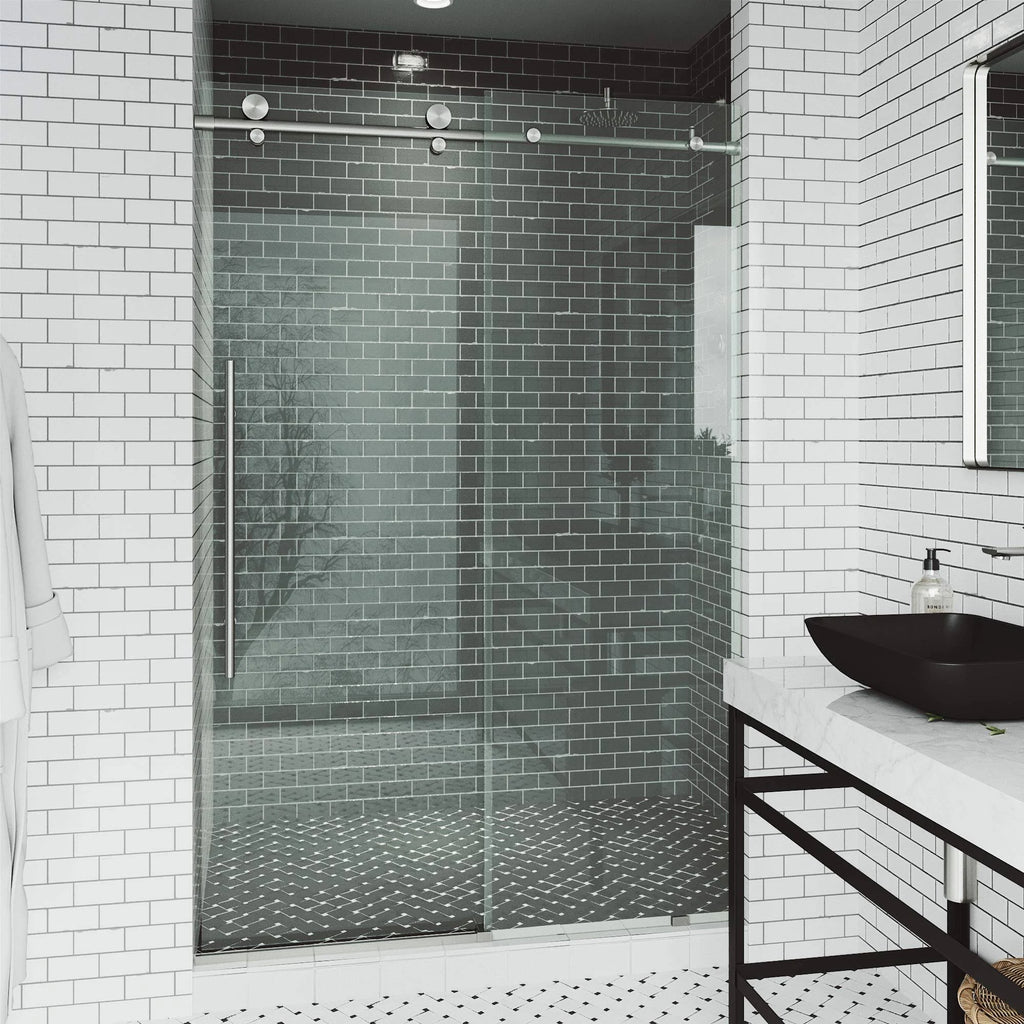 Frameless Sliding Shower Door in Stainless Steel with Clear Glass X794997