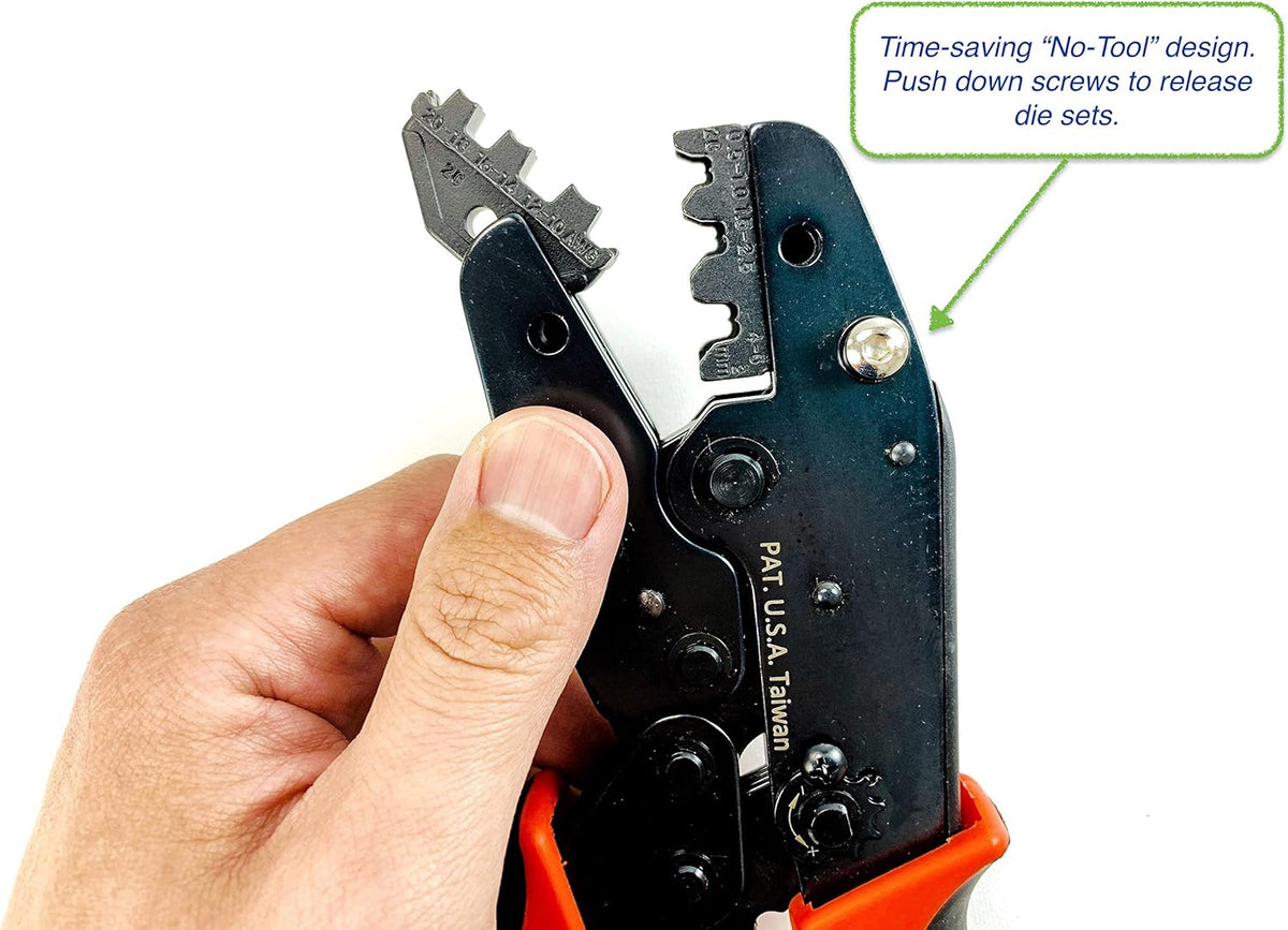 Heavy Duty Ratchet Crimping Tool Kit with Crimper Cutter Stripper and 4 Die Sets Pack of 2 W136564