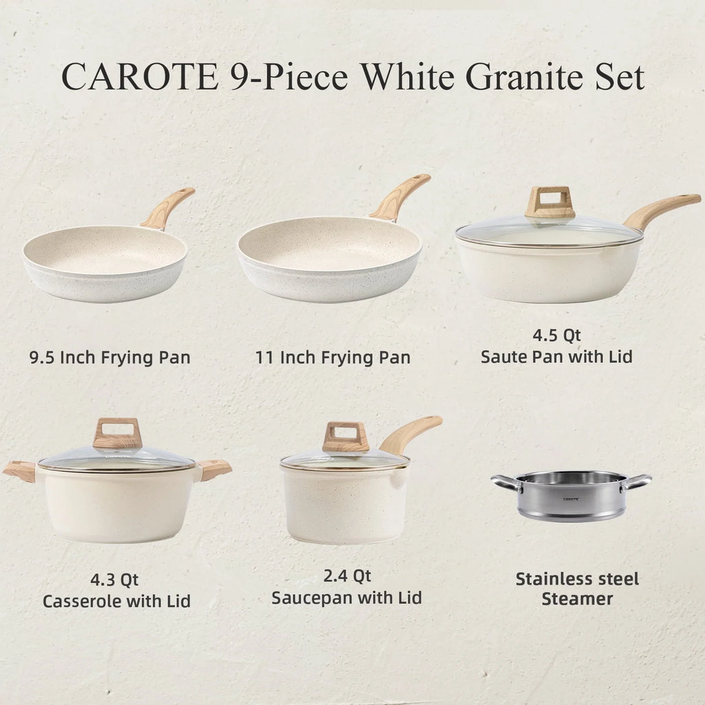 10 Pcs White Nonstick Granite Cookware Set A727