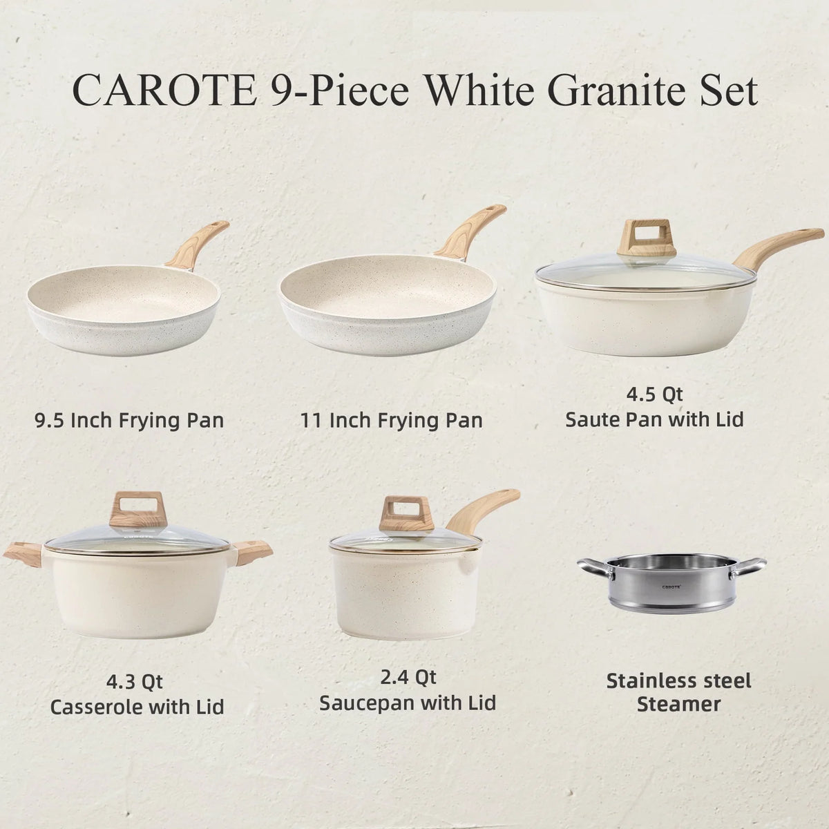 10 Pcs White Nonstick Granite Cookware Set A727