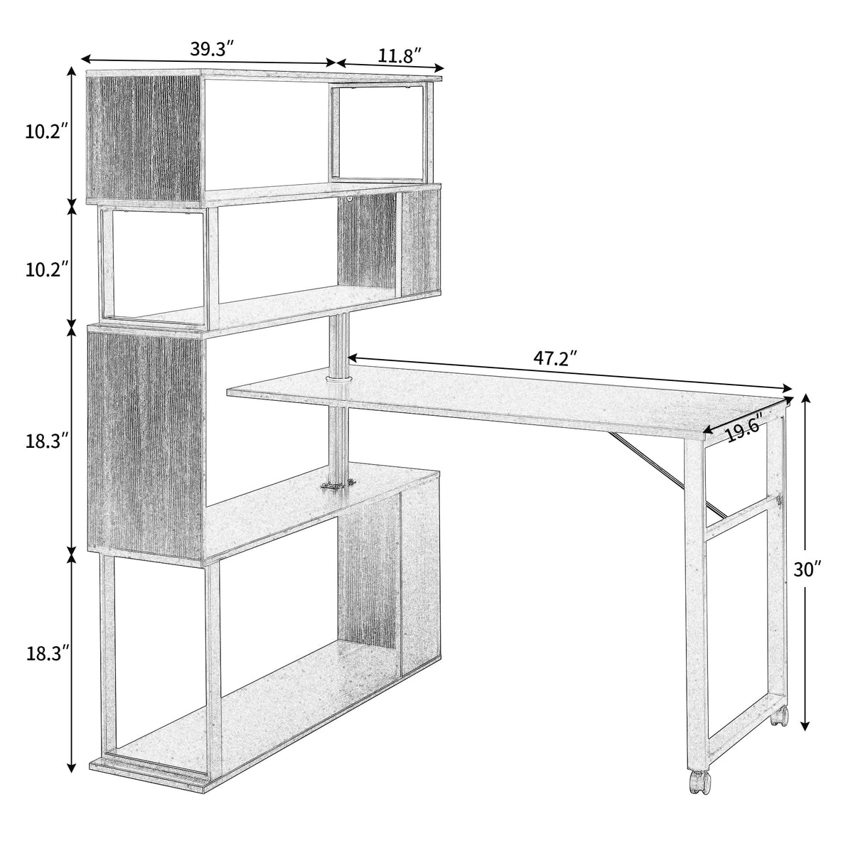 L-Shaped Corner Computer Desk with 5-Tier Bookshelf P603