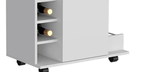 White Engineered Wood Bar Cart with 2 Side Shelves J3492