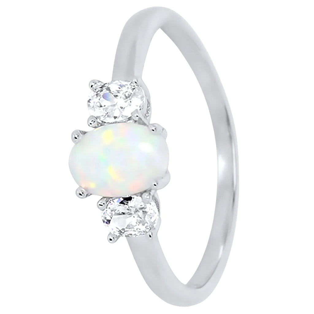 3 Stone Created Opal Ring Size 7 B24123