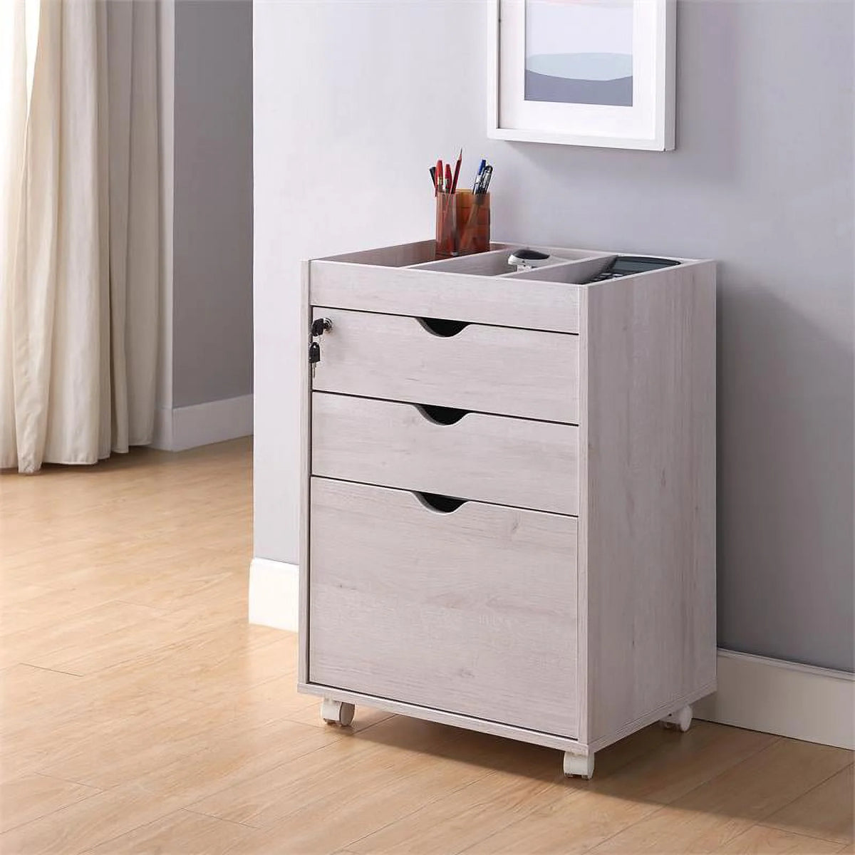 White Wood 3-Drawer File Cabinet V6070