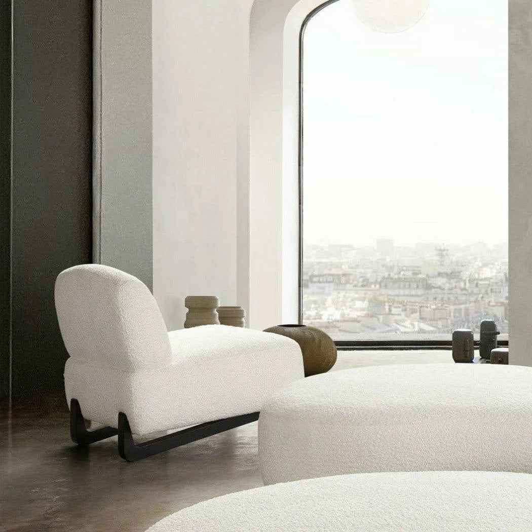 Faux White Shearling Armless Chair with Black Wood Leg Base S80966