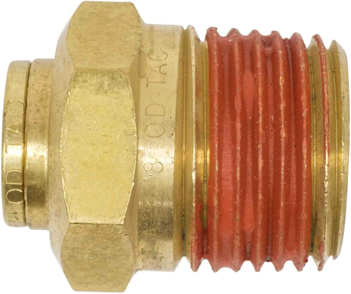DOT Brass Push to Connect Air Brake Connector, Male Straight 1/2" Tube OD x 3/8" NPT, 5 Pack W665689