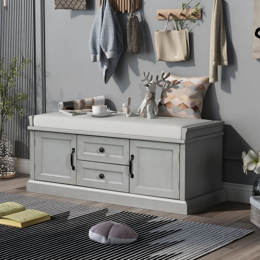 Wooden Storage Bench with 2 Drawers and 2 Cabinets C28962