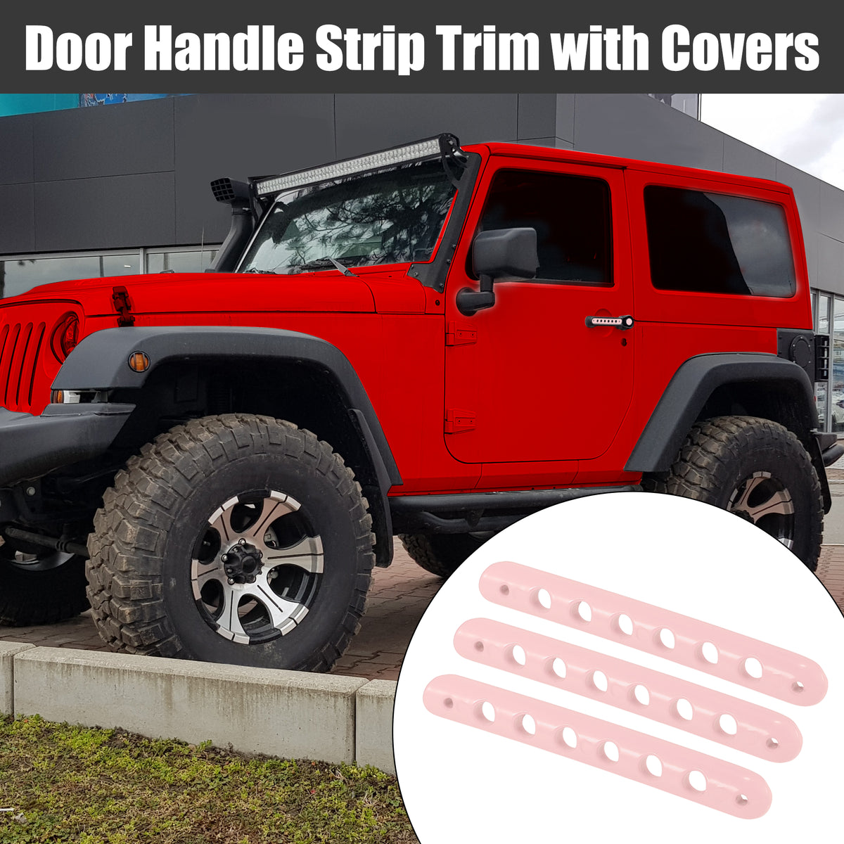 Pink Exterior Door Handle Decoration Strip Trim with Push Button Cover for Jeep Wrangler 2 Door 2007-2018 O164