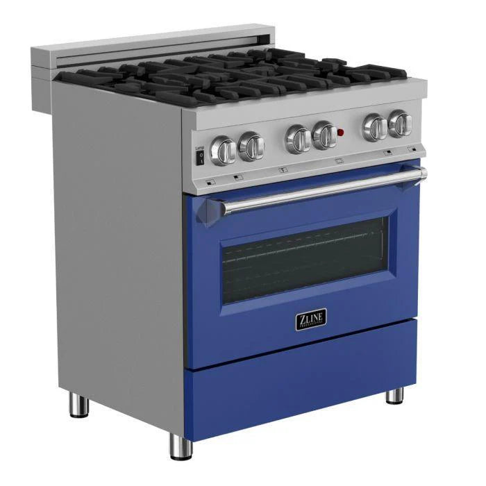 30 in. Gas Burner Electric Oven Stainless Blue Matte Door Y208