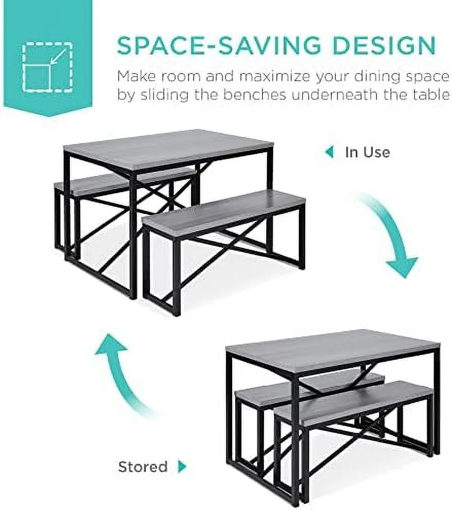 3-Piece Bench Style Dining Set 4-Person Brown/Black J3630